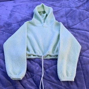 Cropped neon grey teddy hoodie